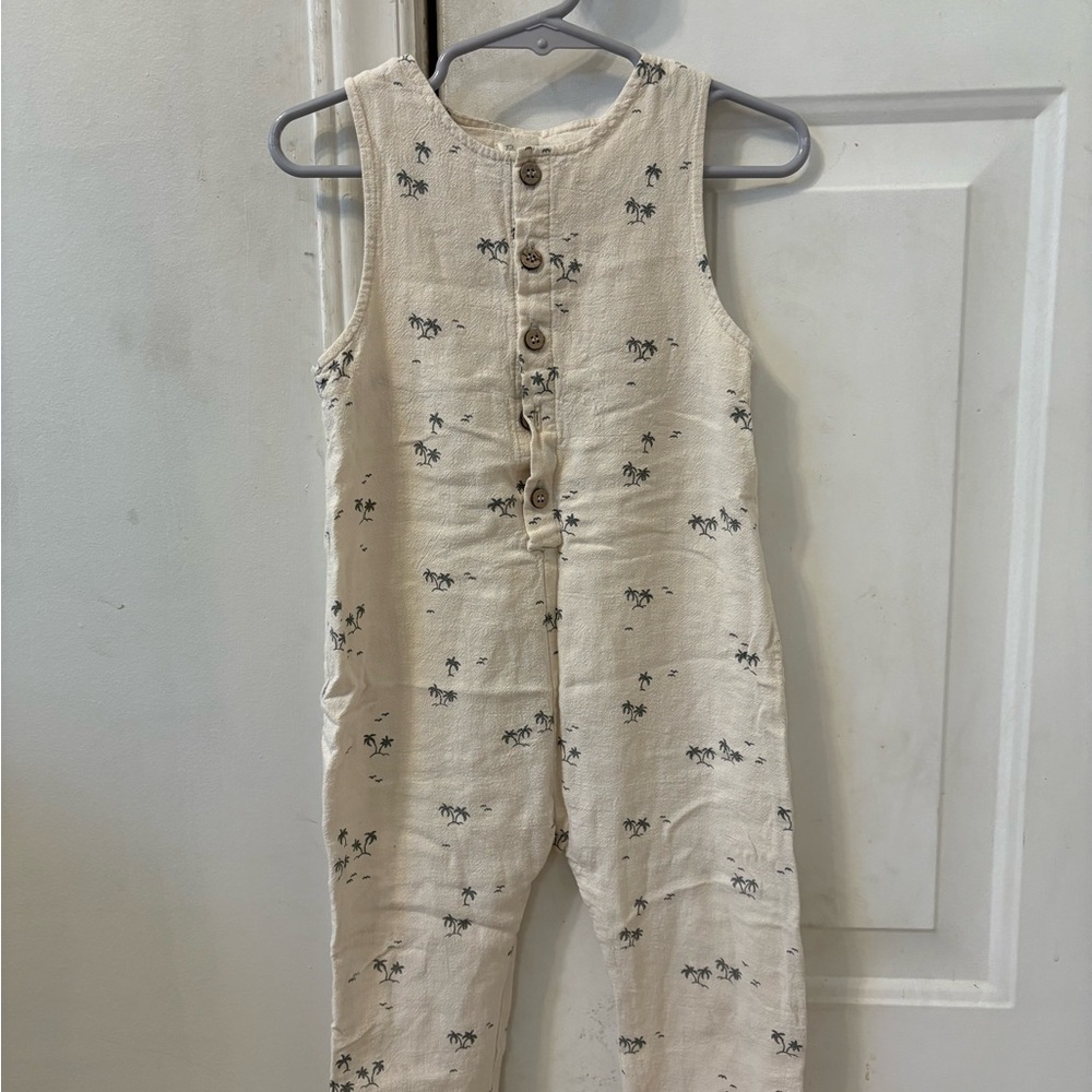 Rylee + Cru Cream Jumpsuit with Palm Print